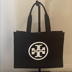 Tory Burch Black Tote with White Logo